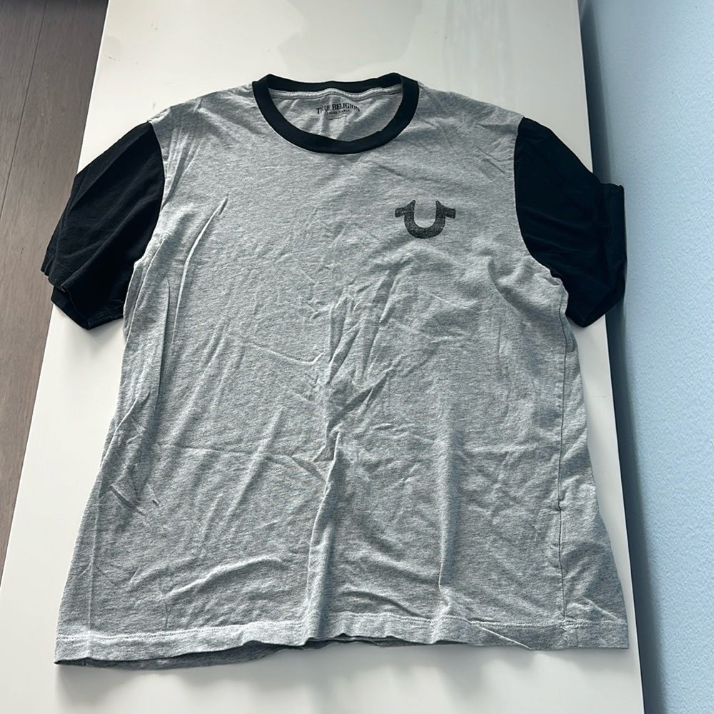 True Religion Buddha Face Logo Short Sleeve T-Shirt grey Men's Size Large